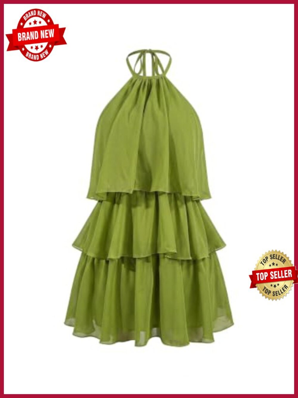 Halter Sleeveless Tiered Layered Ruffle Mesh Mini Dress